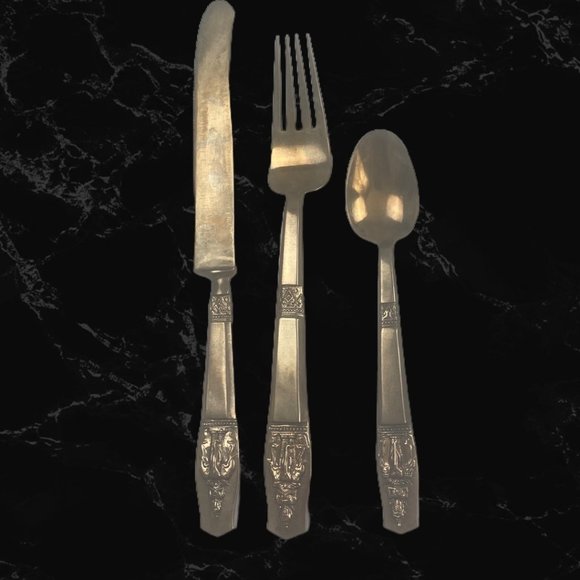 Dining Vintage 197s Thailand Nickle Bronze Buddha Flatware Service